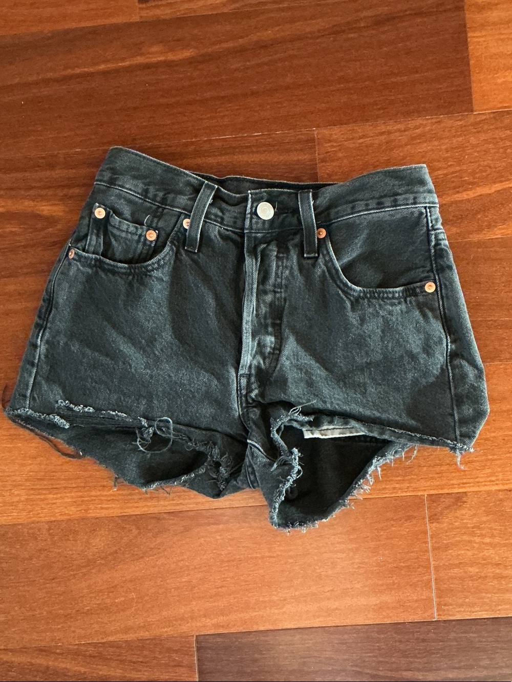 Levi's Black Distressed High-Rise Denim Shorts